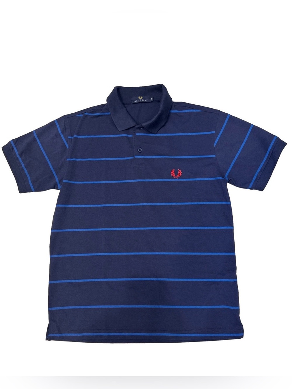 Fred Perry Polo Shirt Pique Navy With Blue Stripe Sz M NWOT